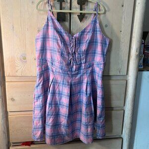 Pastel Pink & Blue Plaid Lace-Up Dress Plus size 2 (Hot Topic)